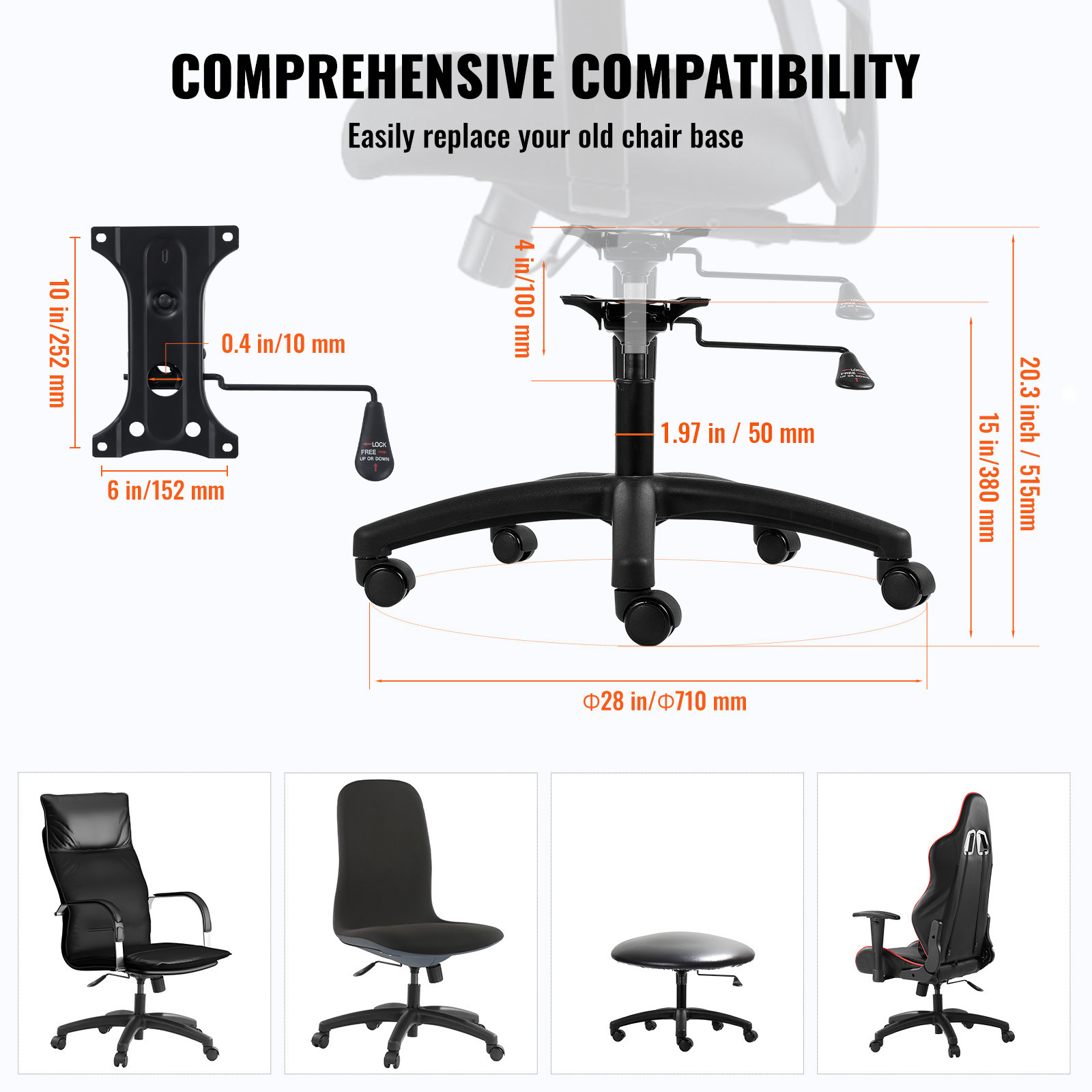 Office Chair Base Replacement 28" Swivel Chair Base 2500lbs Plastic/Metal - Picture 89 of 108
