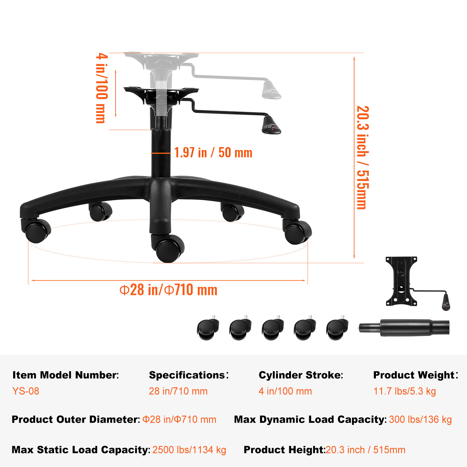 Office Chair Base Replacement 28" Swivel Chair Base 2500lbs Plastic/Metal - Picture 91 of 108