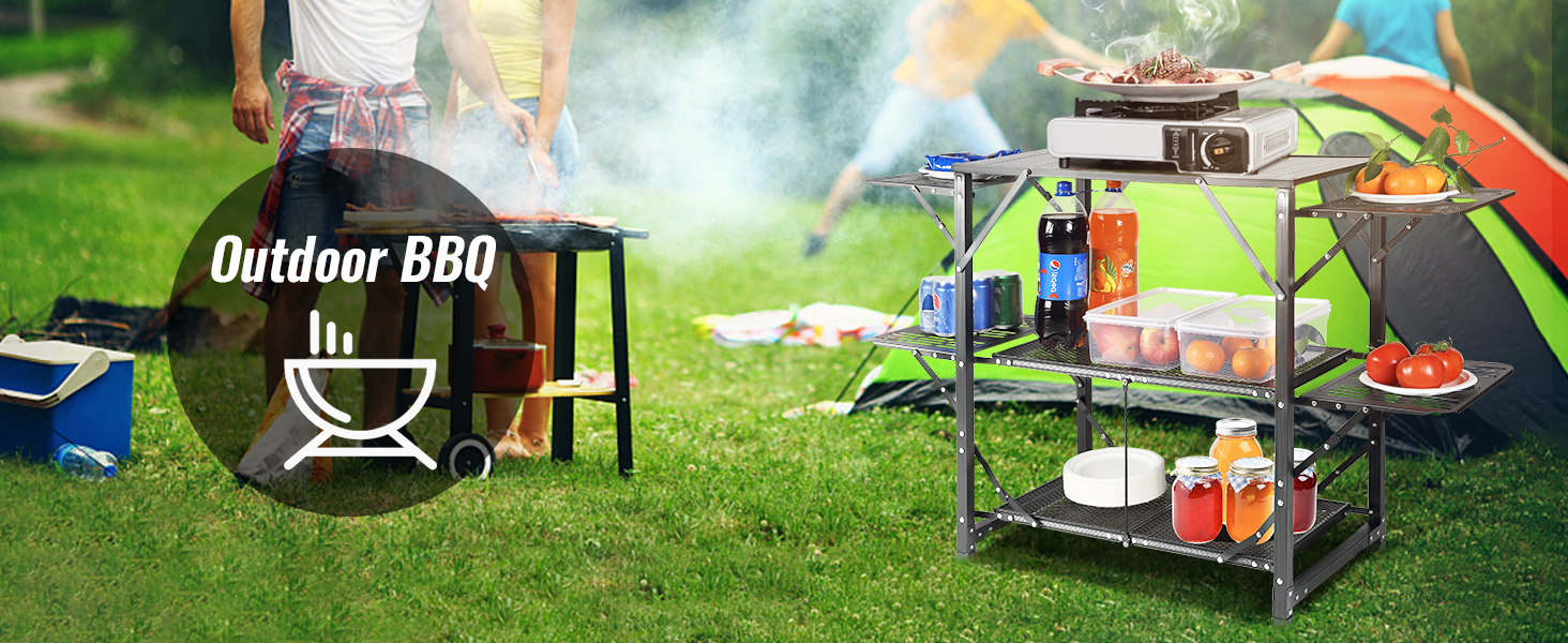 VEVOR Camping Outdoor Küche Tisch Schrank Faltbare Folding Kochen Lagerung  Rack X-Förmigen Aluminium Legierung Halterung für BBQ Picknick - AliExpress