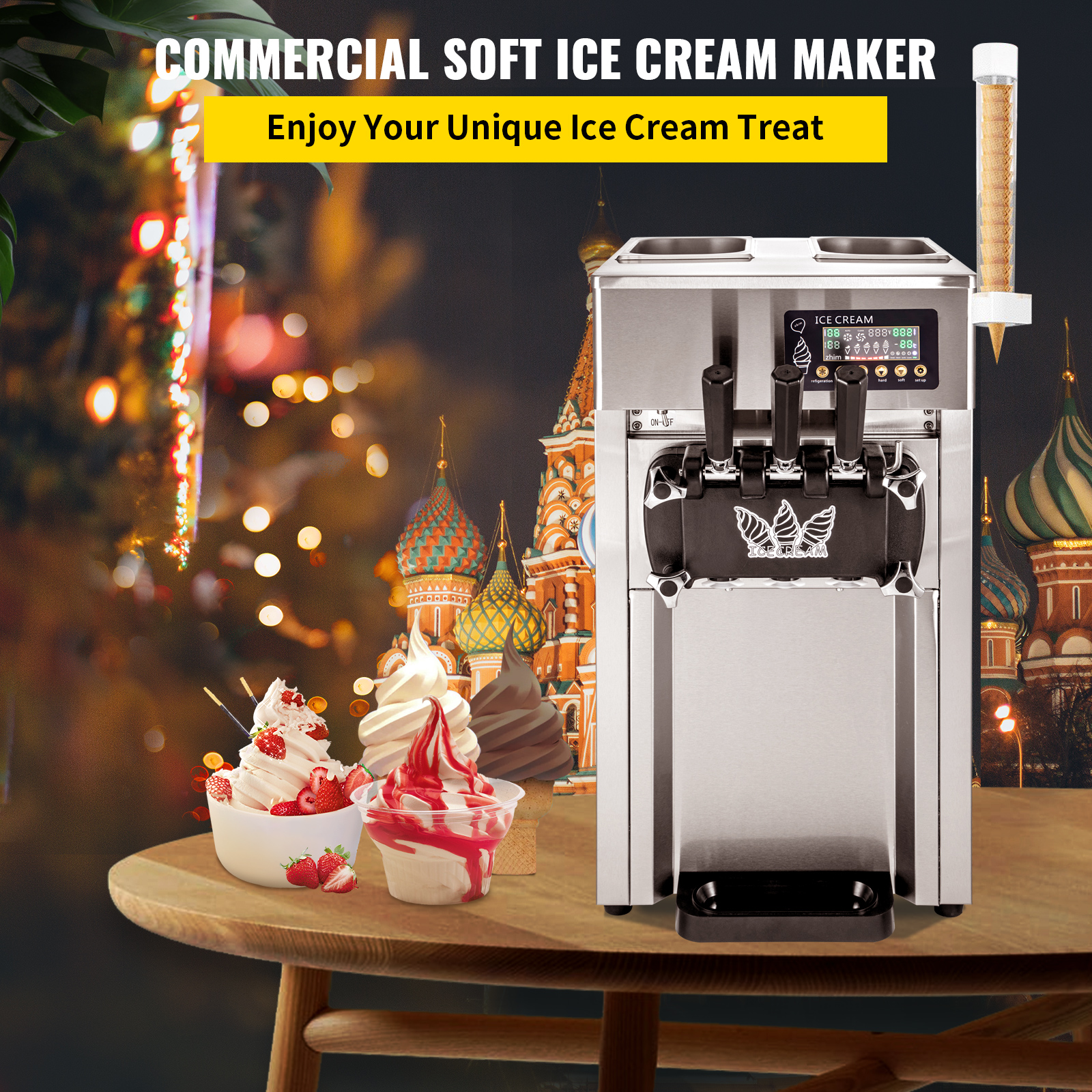 Vevor Commercial Ice Cream Machine Mix Flavor Soft Serve Yogurt Maker
