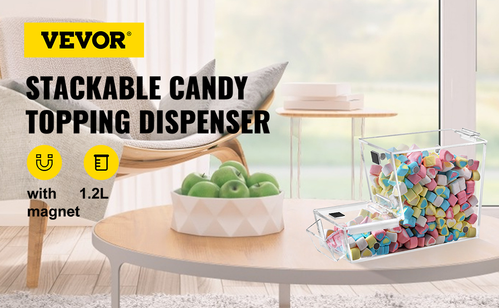 VEVOR Stackable Candy Topping Dispenser, 11" x 4" x 7" Acrylic Candy