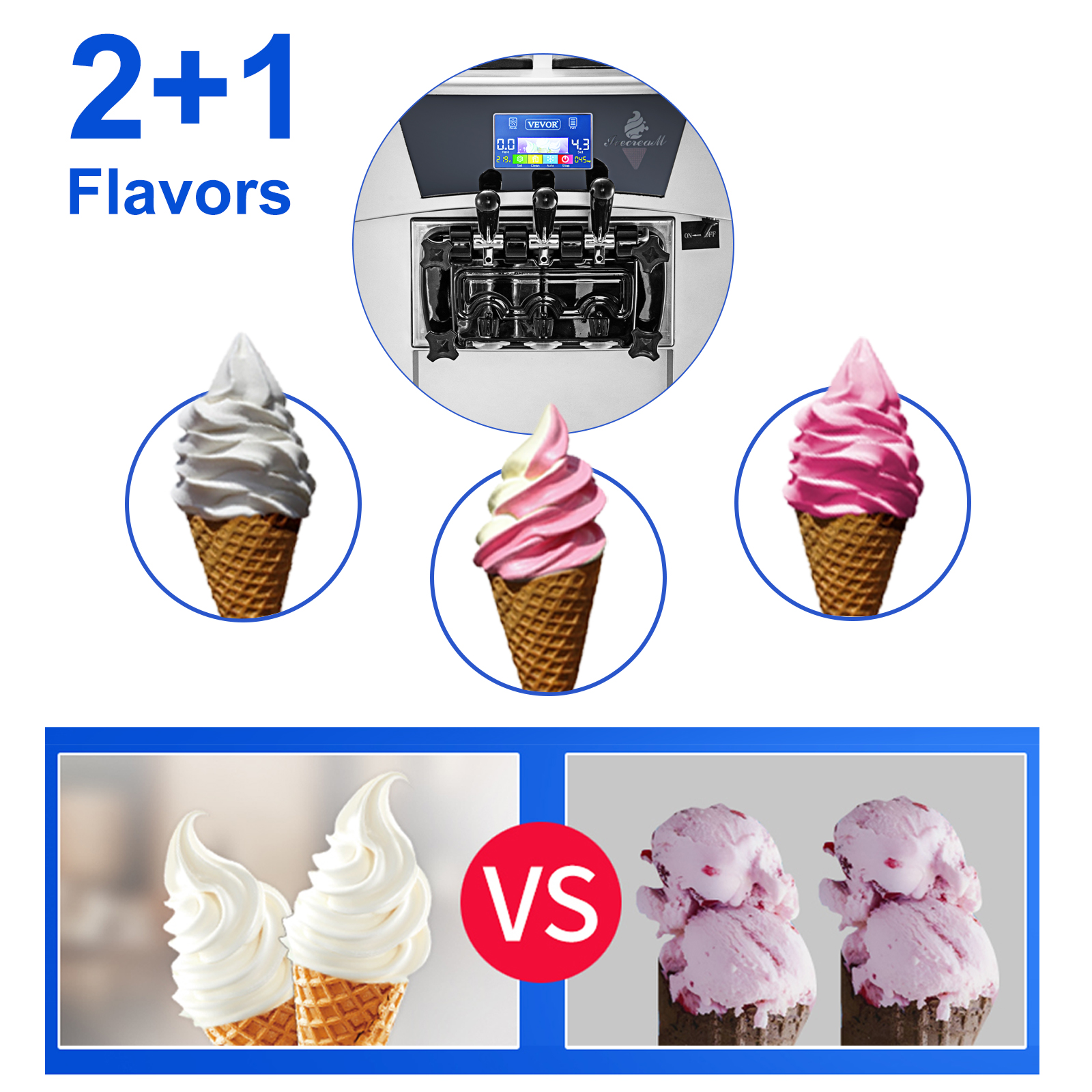 Vevor 20 30lh Commercial Soft Serve Ice Cream Maker 3 Flavors Ice Cream Machine Vevor Us 