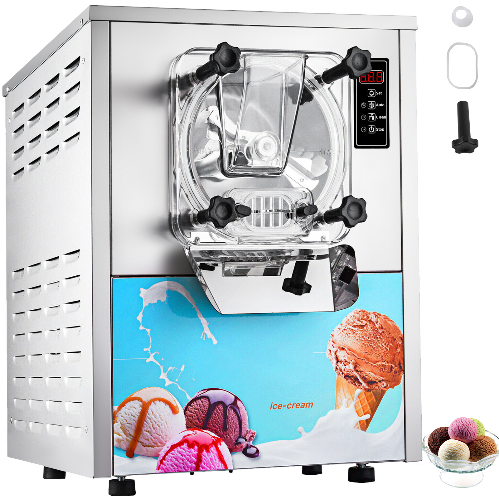 VEVOR 2200W Commercial Soft Ice Cream Machine 3 Flavors 5.3 to 7.4Gallon per Hour precooling at Night Auto Clean LCD Panel for Restaurants Snack Bar
