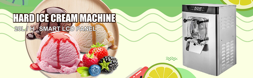 Commercial Ice Cream Machine 1400-Watt 20/5.3 Gph One Flavors Hard Serve  Ice Cream Maker with LED Display Screen