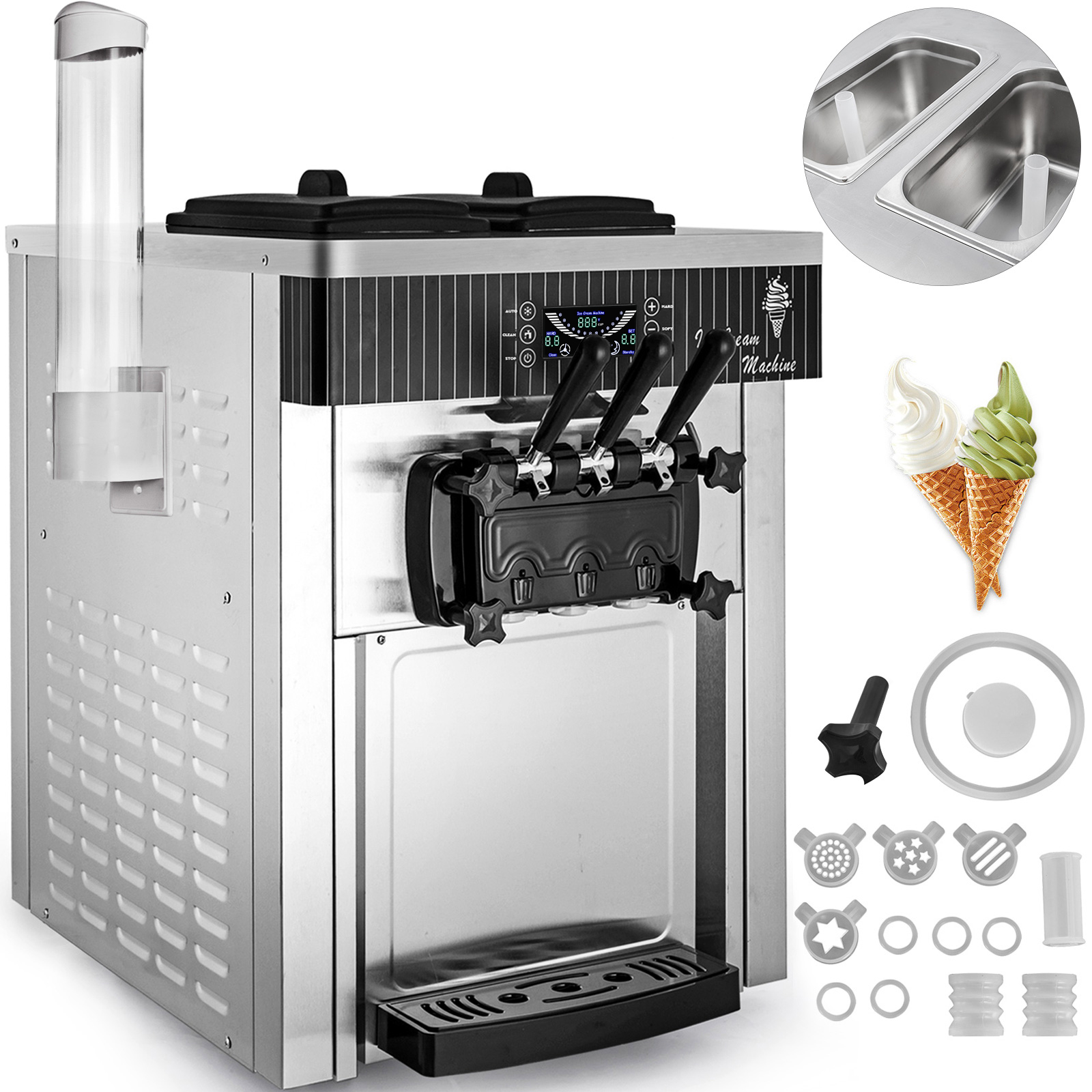 Soft Serve Machine,2200W,2+1 Flavors