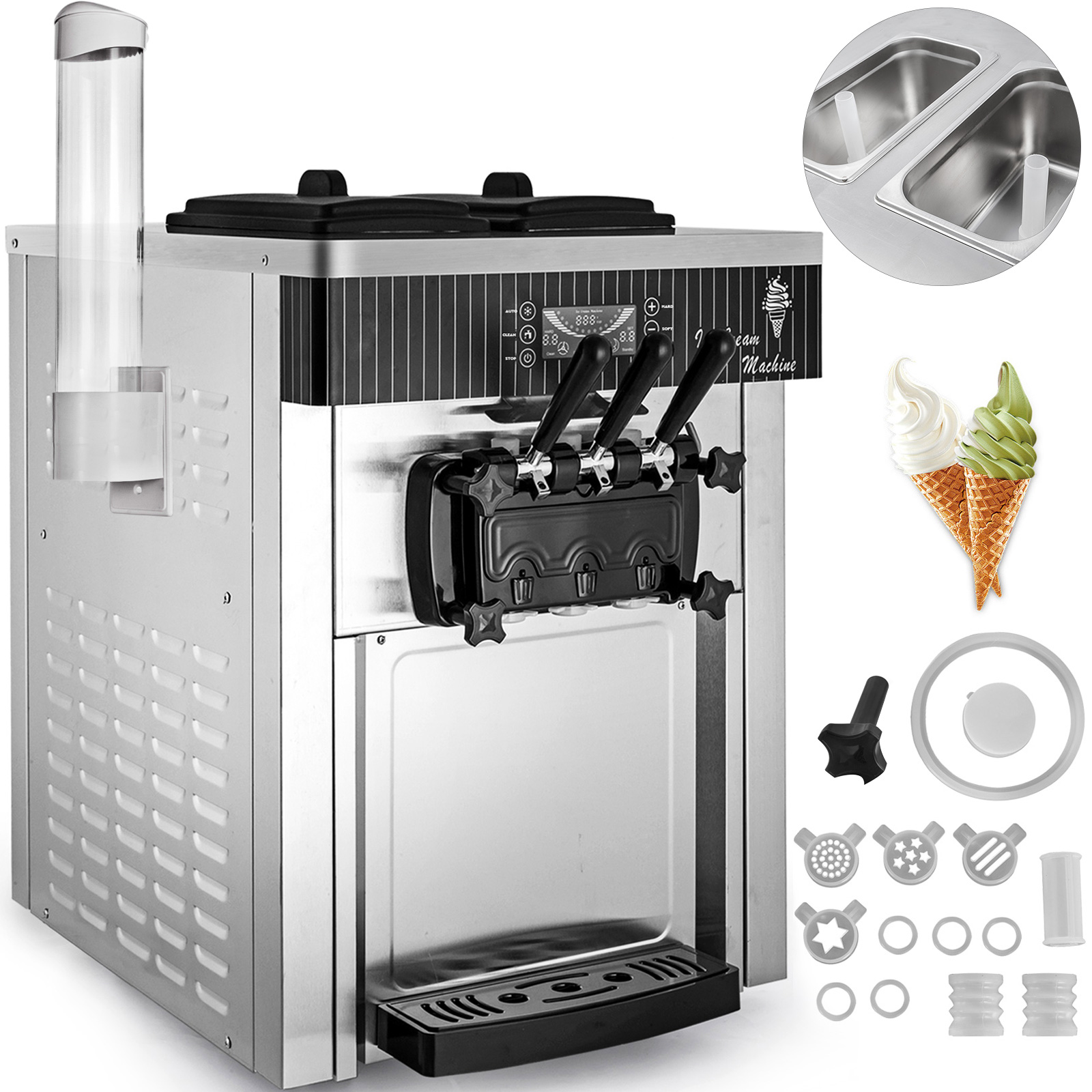 Commercial Soft Ice Cream Machine 3.4 gal. per Hour 1200-Watt LED Panel Single-Flavor Pre-Cooling Yogurt Maker Machine