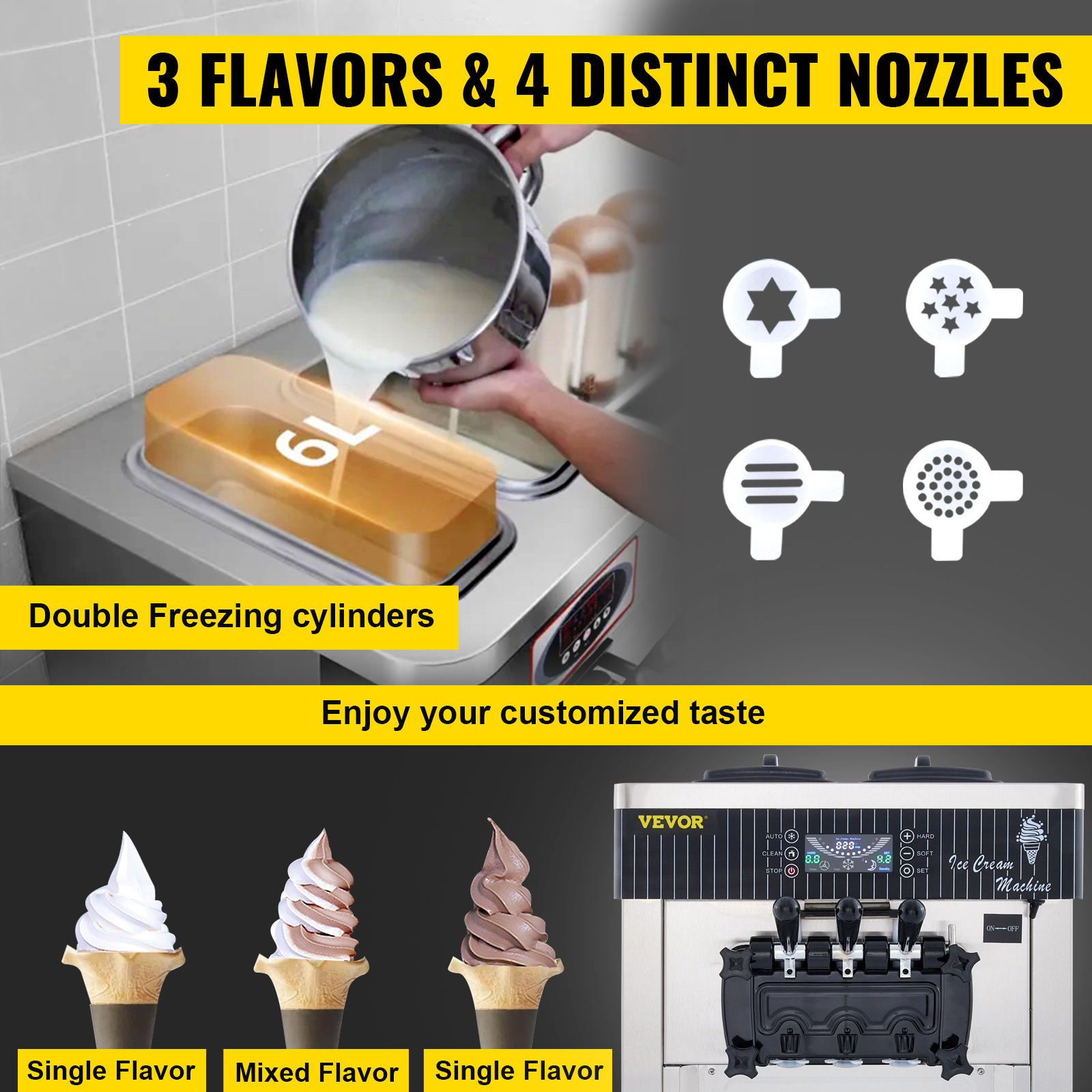 Commercial Ice Cream Maker Machine-1000W Single Flavor Soft Serve