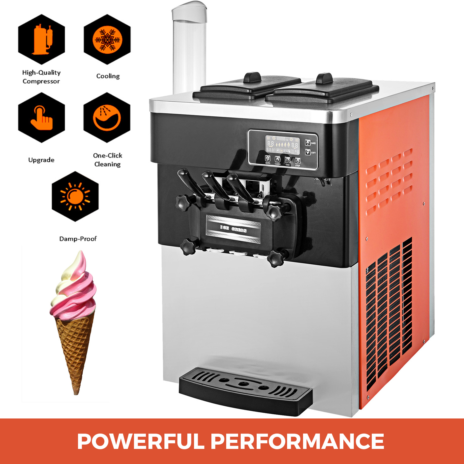 20-28L/H Commercial Soft Ice Cream Machine Detachable Tray Countertop Snack Shop 