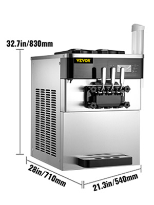 VEVOR Machine à Crème Glacée Verticale Sorbetière à Glace 2+1 Saveurs 20-28  L/h