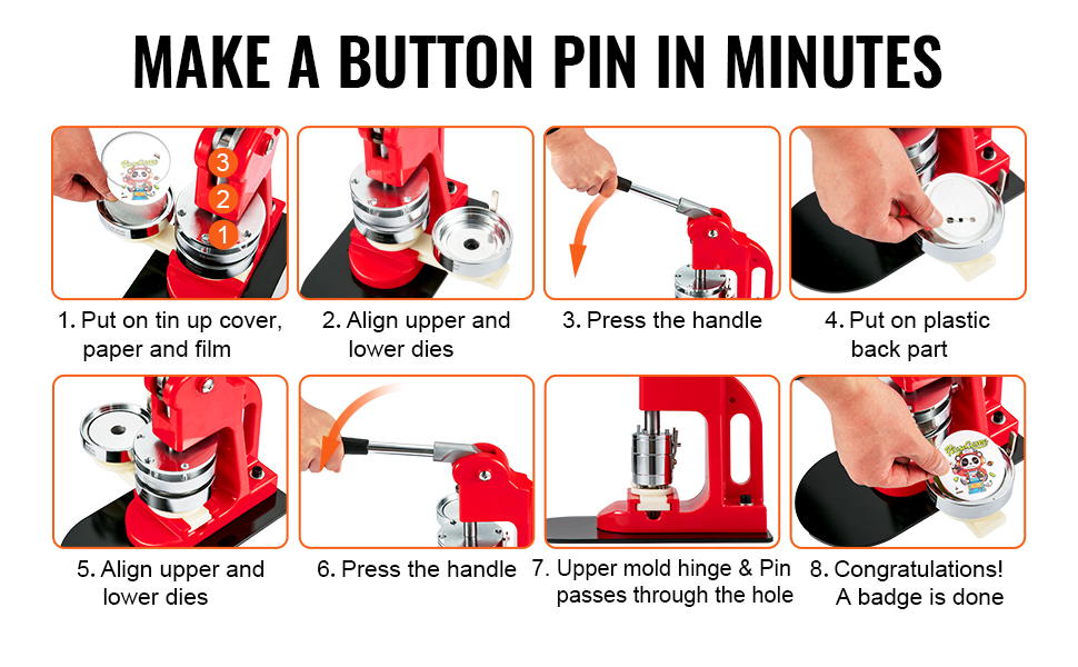 VEVOR VEVOR Button Maker Machine Badge Pin Machine 1.25 32MM 500 Free  Parts Press Kit