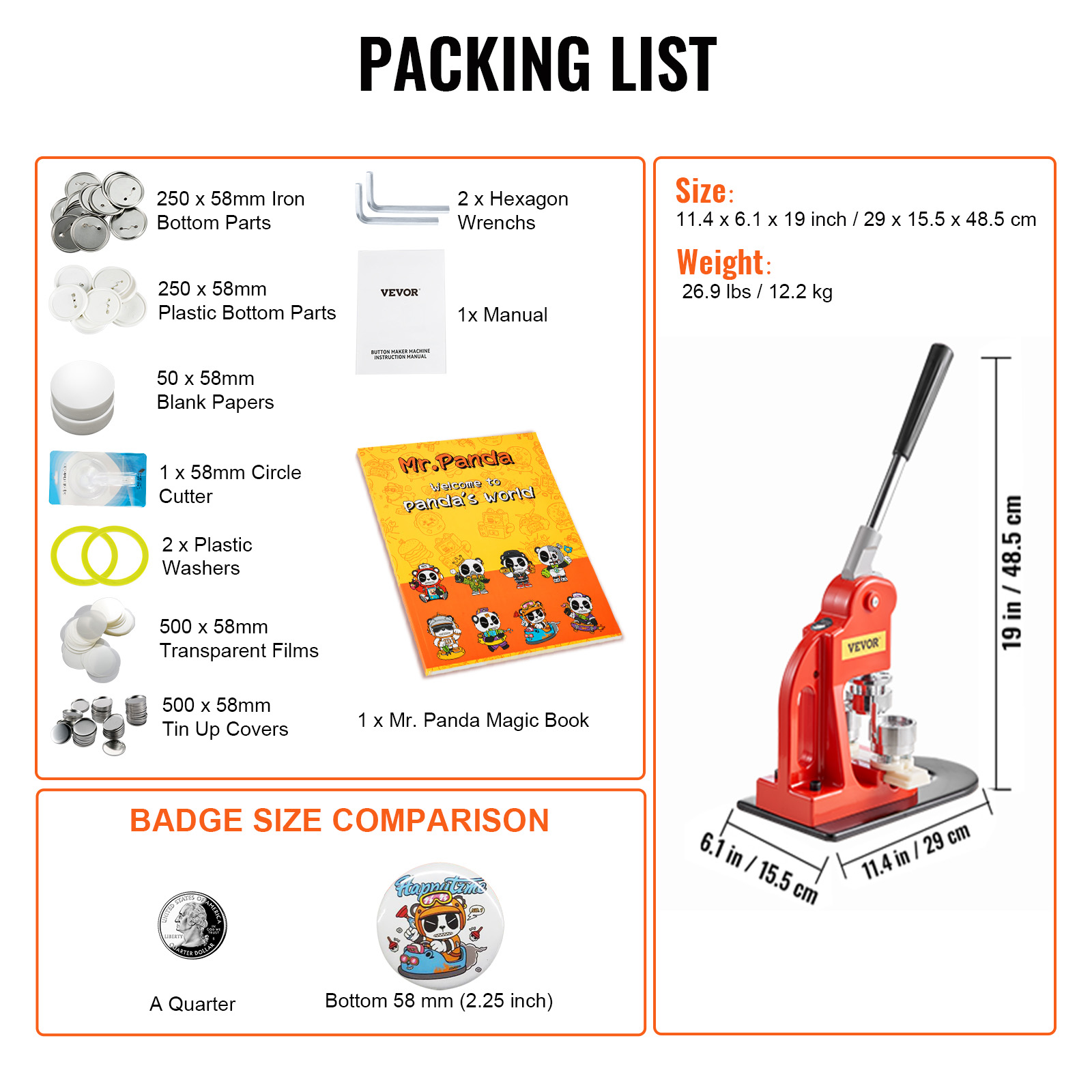 Kit Fustellatrice Manuale Badge VEVOR 50x50 Mm - Per Creare Spille, Bottoni, Magneti Fai Da Te, Completo Di Accessori, Colore Blu