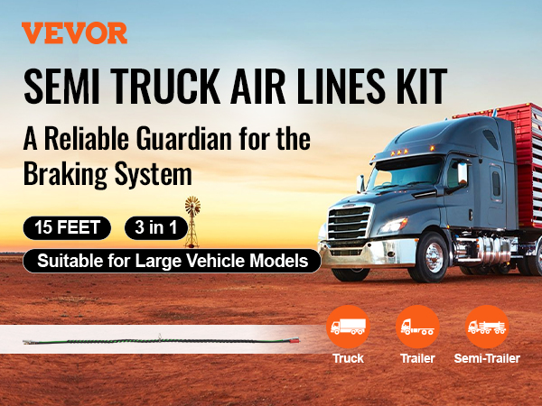VEVOR 15FT Semi Truck Air Lines Kit, 3-in-1 Air Hoses & ABS Power Line