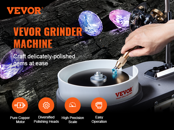 VEVOR Cabbing Machine, 6 1/4HP 1800RPM Efficient, Lapidary Rock Grinder Polisher with Lamp & Water Pump, Gem Faceting Machine, Rock Grinding