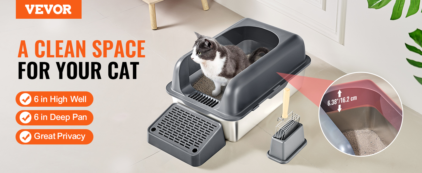 VEVOR 152,4mm Katzentoilette offene Katzenklo Katzen WC Schalentoilette 60L  | eBay.de