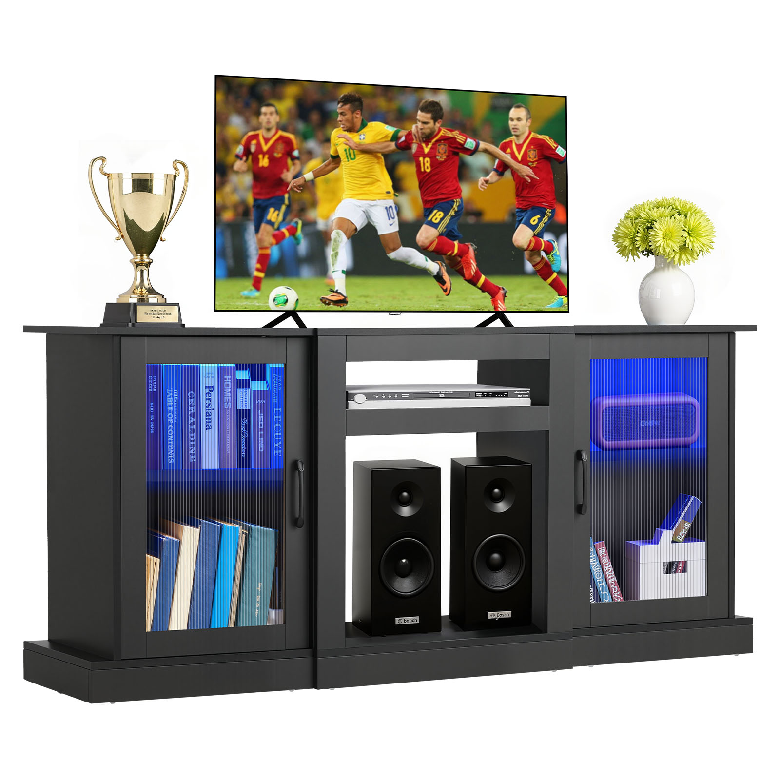 For Tvs Up To 65/75 In Modern Entertainment Center W/ Glass 