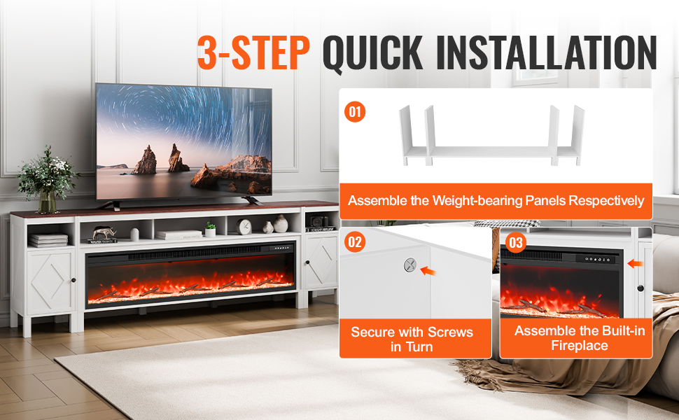 VEVOR 100" Fireplace TV Stand with 20 LED Lights Remote Control and