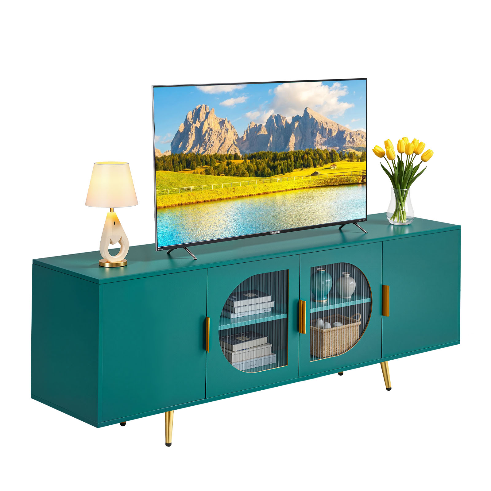 For Tvs Up To 65/75 In Modern Entertainment Center W/ Glass 