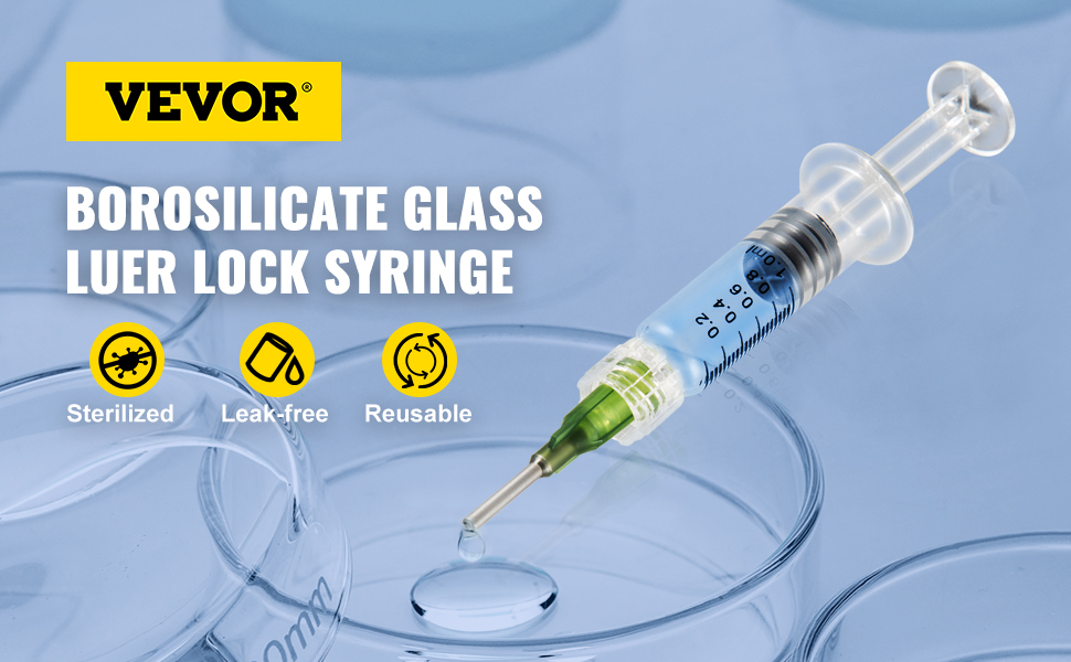 VEVOR 100 PCS Borosilicate Glass Luer Lock Syringe, 1mL, Reusable Glass  Syringes with 14 Ga Blunt Tip Needles, for Lab, Vet, Craft, Art, Thick  Liquids, Oil, Gel, Ink, Glue, Non Hypodermic