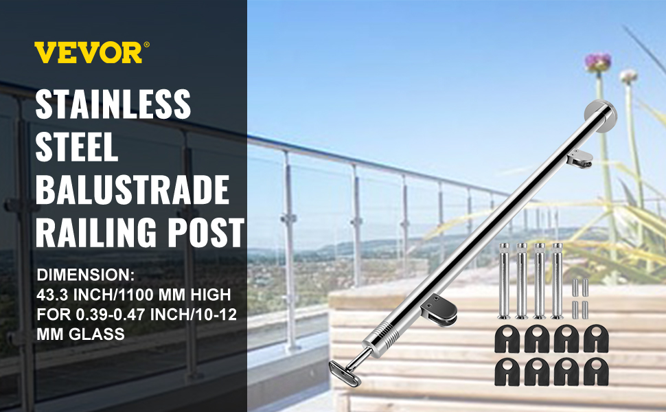 VEVOR Balustrade Railing Posts Glass Railing 43.3inch Stainless Steel w/Top Seat 