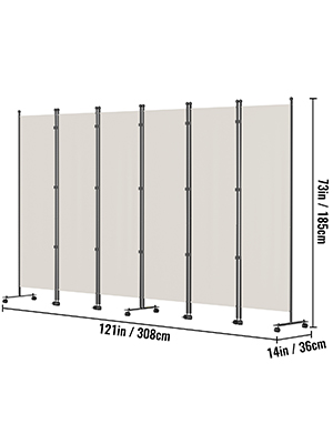 VEVOR Divisorio Pieghevole a 6 Pannelli Divisorio da Ambienti a 308x185 cm  in Lega di Alluminio Ferro e Tessuto Oxford, Paravento Bianco Uso in