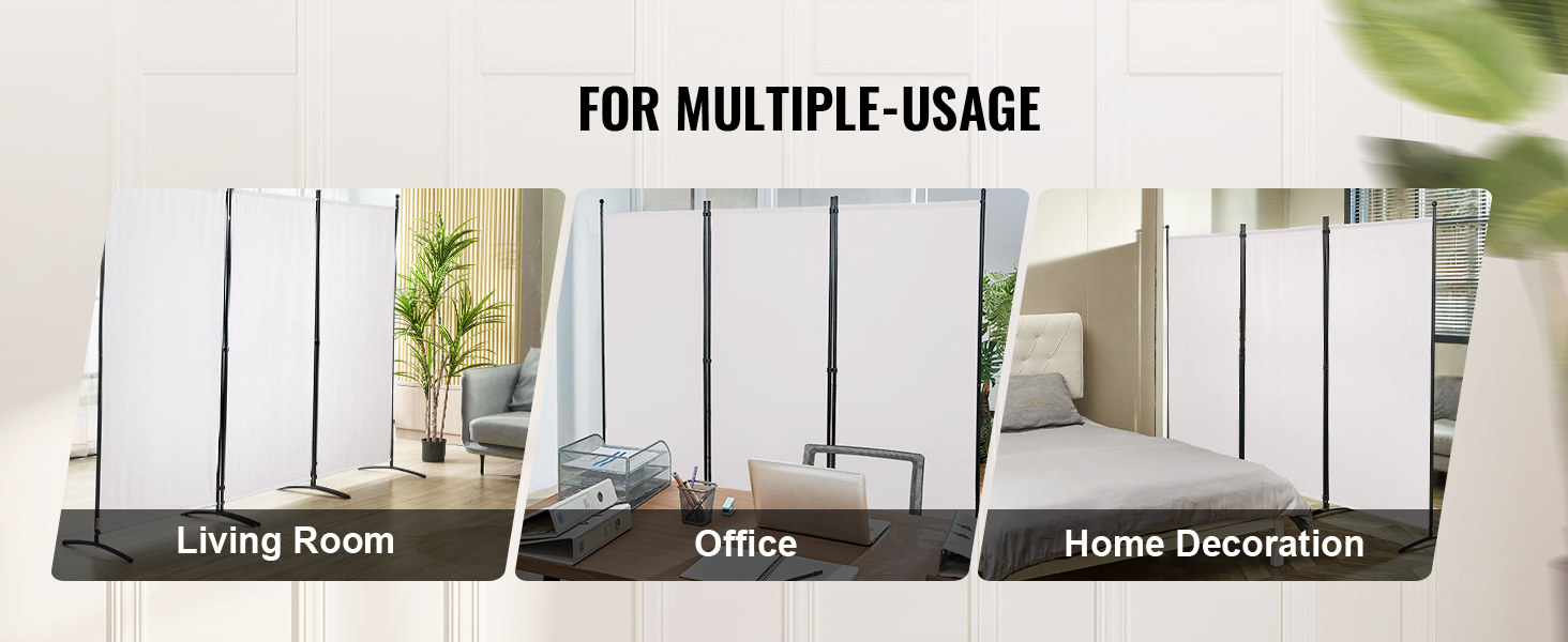 VEVOR Room Divider, 6.1 ft Room Dividers and Folding Privacy Screens (3-panel), Fabric Partition Room Dividers for Office, Bedroom, Dining Room, Study, Freestanding, White
