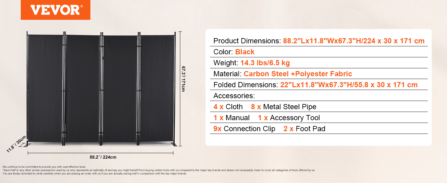 room divider,4-panel,black