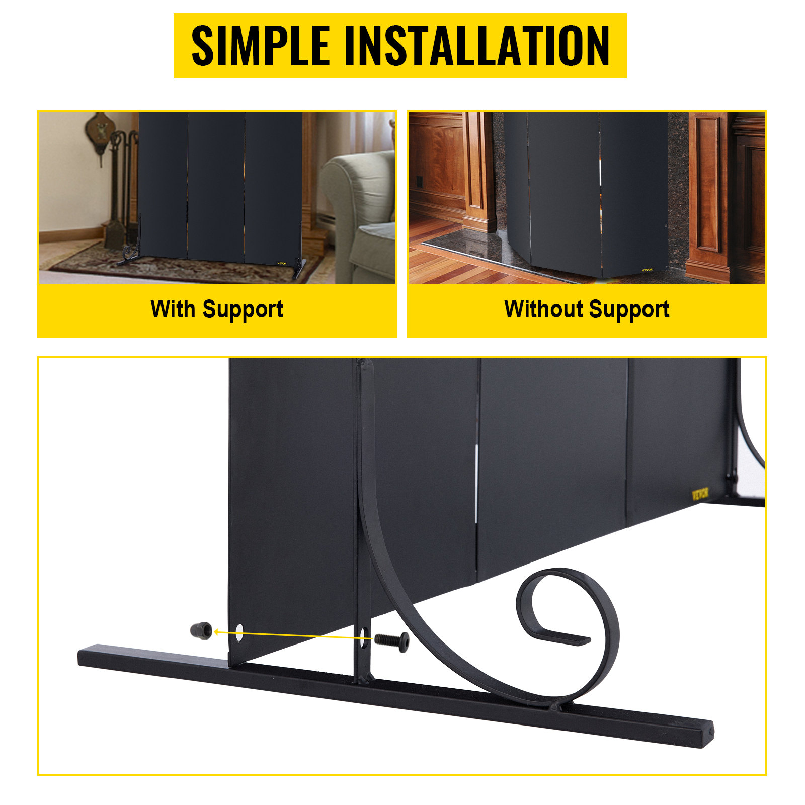 VEVOR Fireplace Screen, 38.8 x 32.7 Inch, 3Panel Iron Freestanding