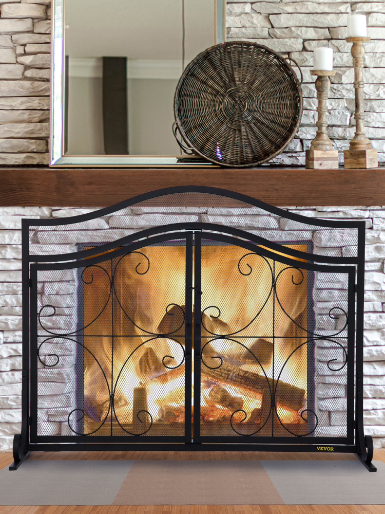 VEVOR 38.6x29.8 Fireplace Screen 1-Panel Iron Mesh Spark Guard
