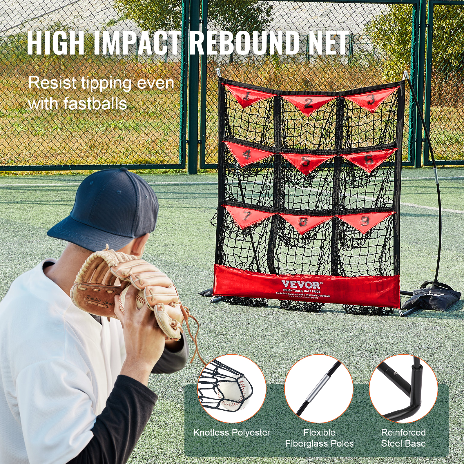 VEVOR 9 Hole Baseball Softball Pitching Net 9 Pocket Hitting Practice