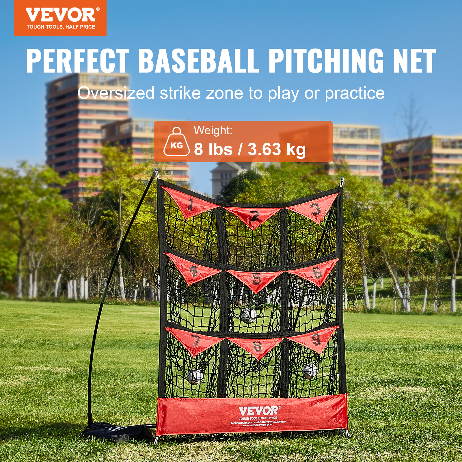 VEVOR 9 Hole Baseball Softball Pitching Net 9 Pocket Hitting Practice