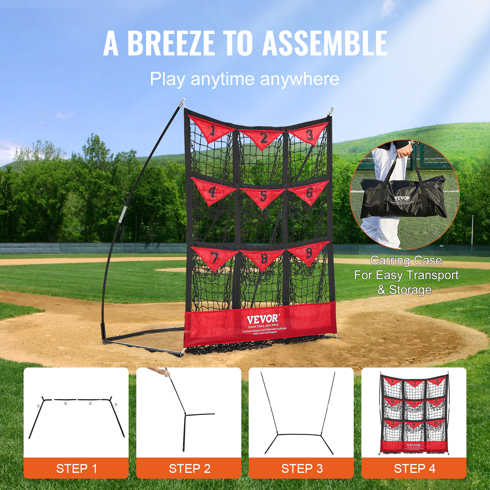 VEVOR 9 Hole Baseball Softball Pitching Net 9 Pocket Hitting Practice