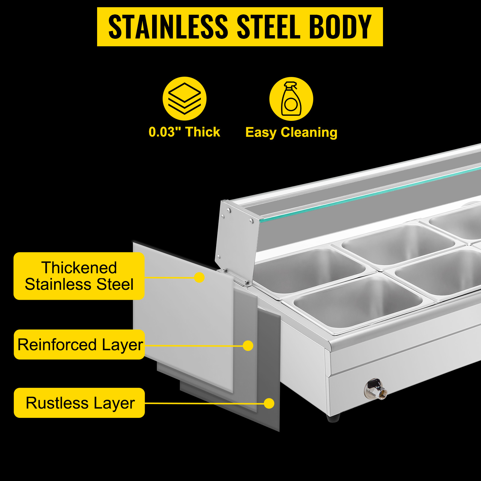 VEVOR 10 Pan x 1/2 GN Stainelss Steel Commercial Food Steam Table