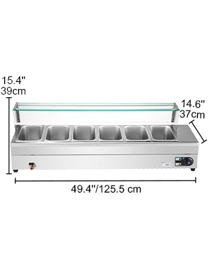 VEVORbrand 10-Pan Bain Marie Food Warmer 6-inch Deep, 110V Food Grade  Stainelss Steel Commercial Food Steam Table, 1500W Electric Countertop Food  Warmer 100 Quart with Tempered Glass Shield 