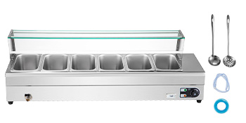 VEVORbrand 10-Pan Bain Marie Food Warmer 6-inch Deep, 110V Food Grade  Stainelss Steel Commercial Food Steam Table, 1500W Electric Countertop Food  Warmer 100 Quart with Tempered Glass Shield 