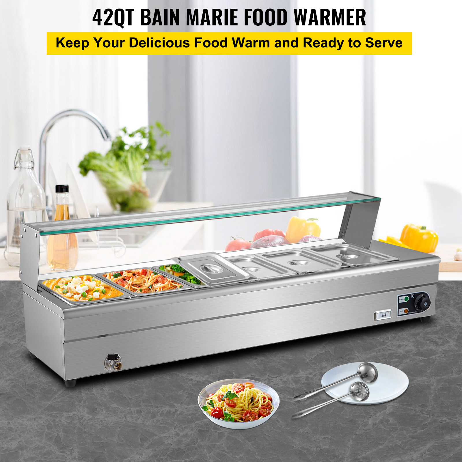 Food Warmer Bain Marie Food Steamer 3-12pans Steam Table Buffet Countertop 1500W 