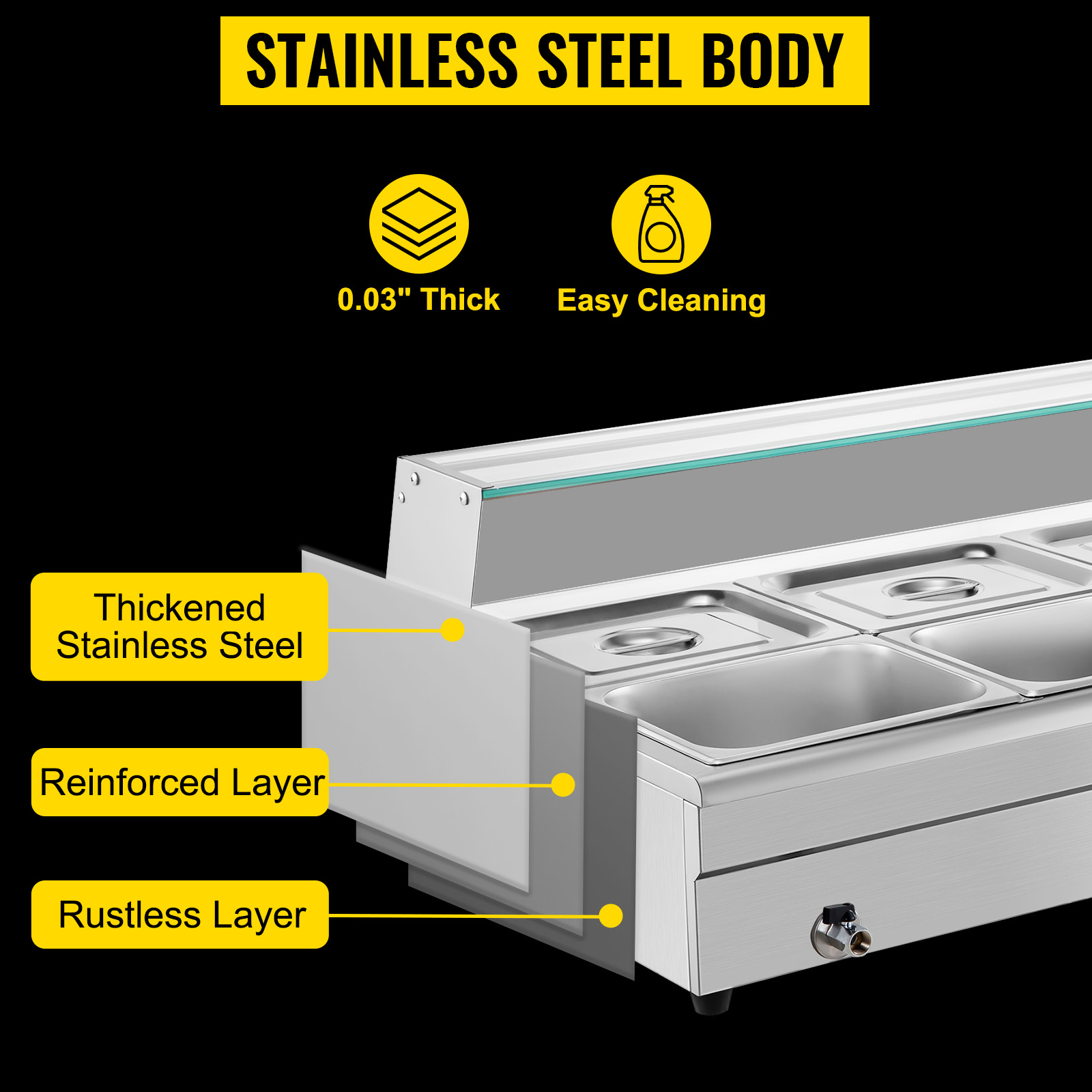 VEVOR 8 Pan x 1/2 GN Bain Marie Food Warmer 88 qt. Food Grade Stainless  Steel Commercial Food Steam Table 1500-Watt BLZBWTC8PB2800001V1 - The Home  Depot