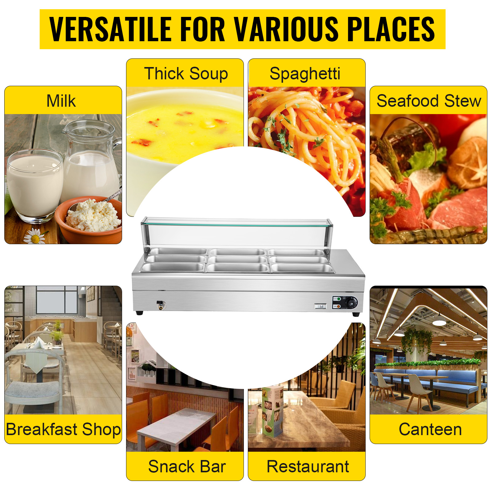 VEVOR 9 Pan x 1/3 GN Stainless Steel Commercial Food Steam Table 6