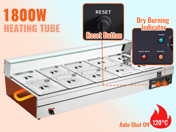 VEVOR 12-Pan Commercial Food Warmer 96 qt. Electric Steam Table 1800-Watt  Countertop Stainless Steel Buffet Bain Marie B128QT1800W12Q1Z1V1 - The Home  Depot