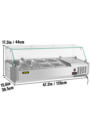 VEVOR Refrigerated Condiment Prep Station, 48-Inch, 10.8Qt Sandwich ...