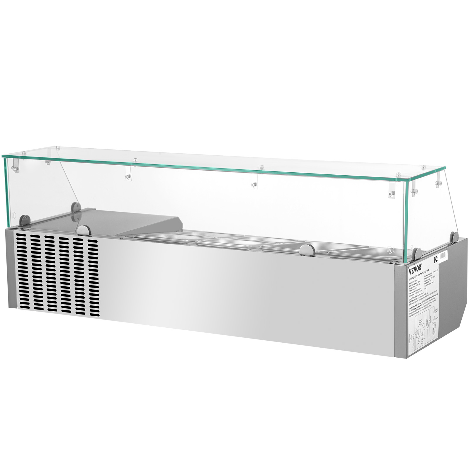 VEVOR Refrigerated Condiment Prep Station 60-Inch 16.8Qt Sandwich/Salad Prep Table with 4 1/3 Pans & 4 1/6 Pans 150W Salad Bar with 304 Stainless