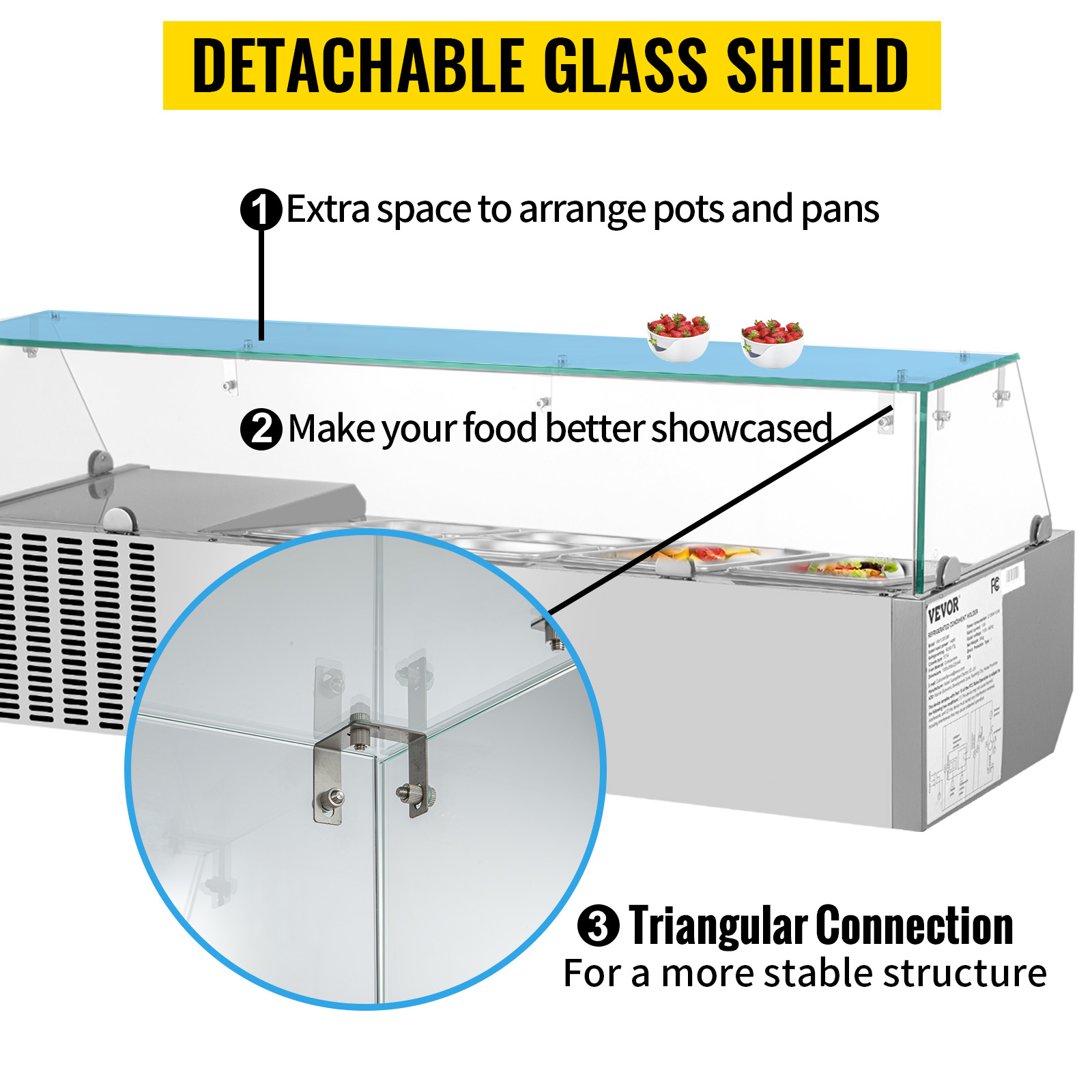 VEVOR Refrigerated Condiment Prep Station 60-Inch 16.8Qt Sandwich/Salad Prep Table with 4 1/3 Pans & 4 1/6 Pans 150W Salad Bar with 304 Stainless