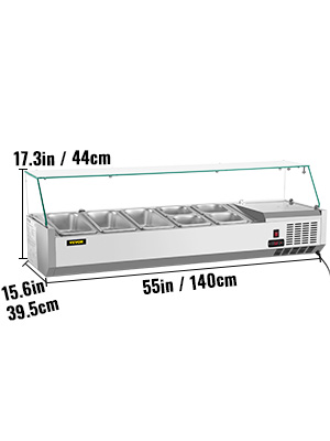 VEVOR Refrigerated Condiment Prep Station, 55-Inch, 13.8Qt Sandwich ...