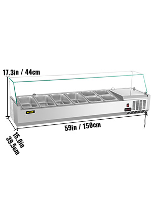 VEVOR Refrigerated Condiment Prep Station 60-Inch 16.8Qt Sandwich/Salad Prep Table with 4 1/3 Pans & 4 1/6 Pans 150W Salad Bar with 304 Stainless