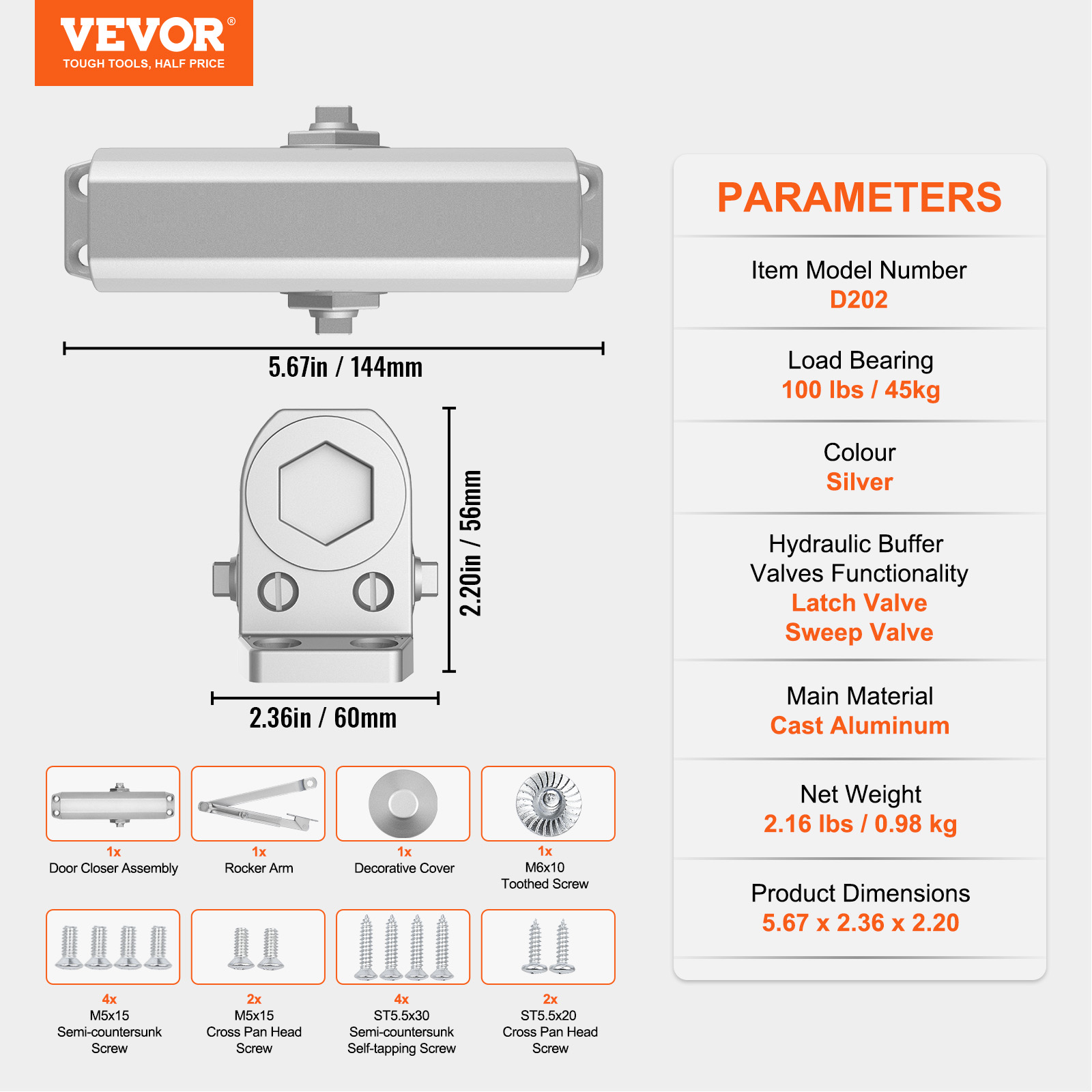 VEVOR 100-330lbs Commercial Door Closer Heavy Duty Residential Hydraulic Auto - Picture 117 of 122