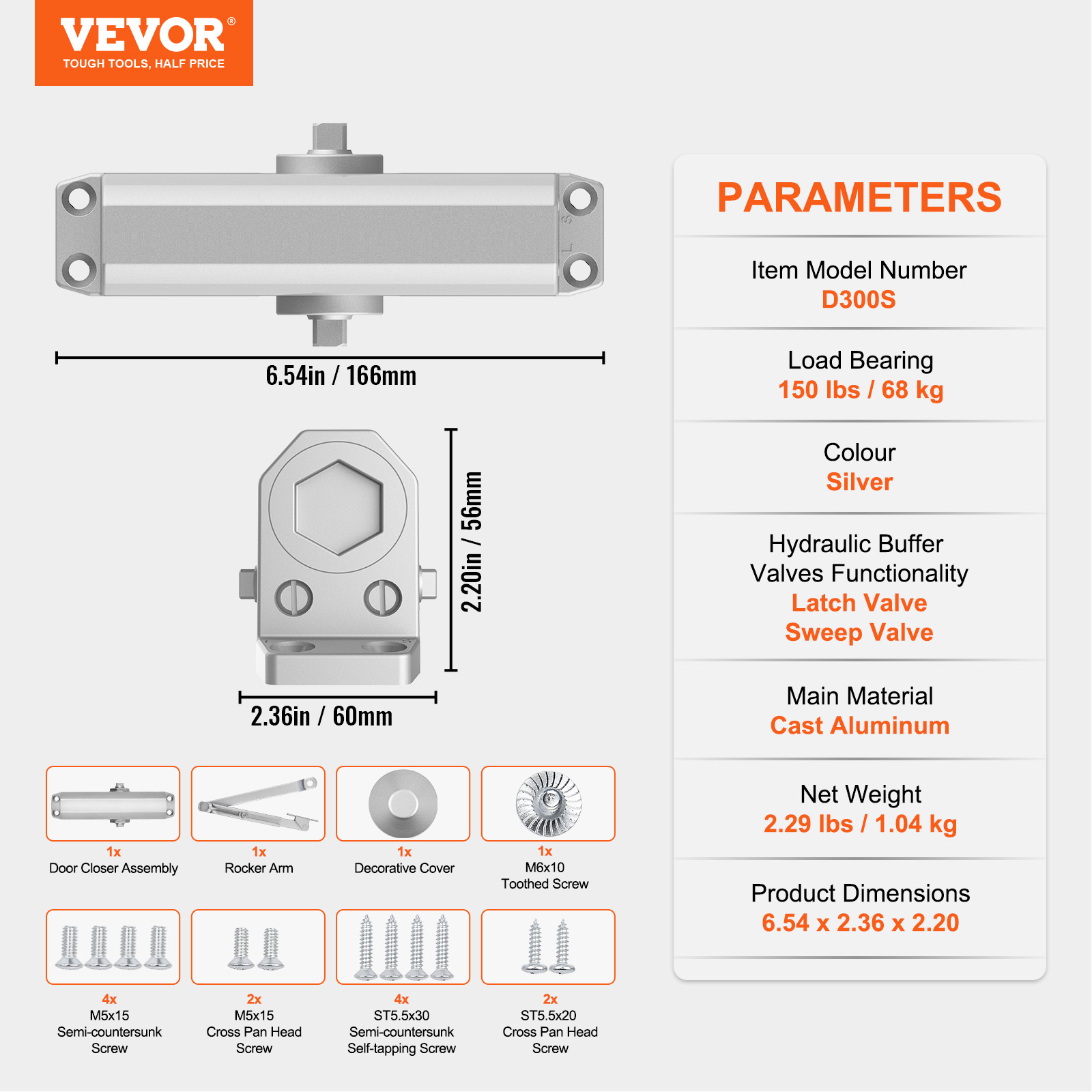 VEVOR 100-330lbs Commercial Door Closer Heavy Duty Residential Hydraulic Auto