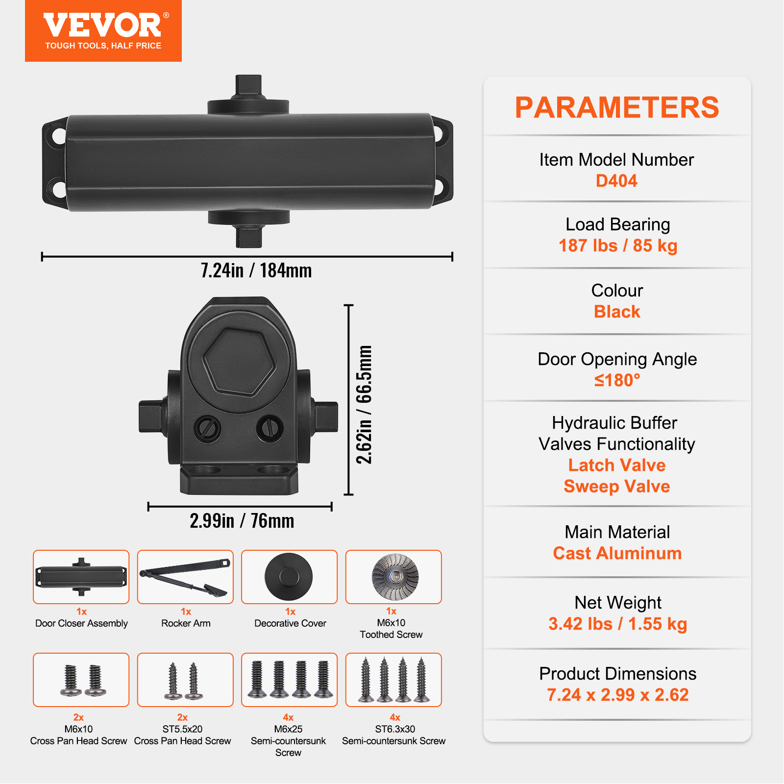 VEVOR 100-330lbs Commercial Door Closer Heavy Duty Residential Hydraulic Auto - Picture 33 of 122
