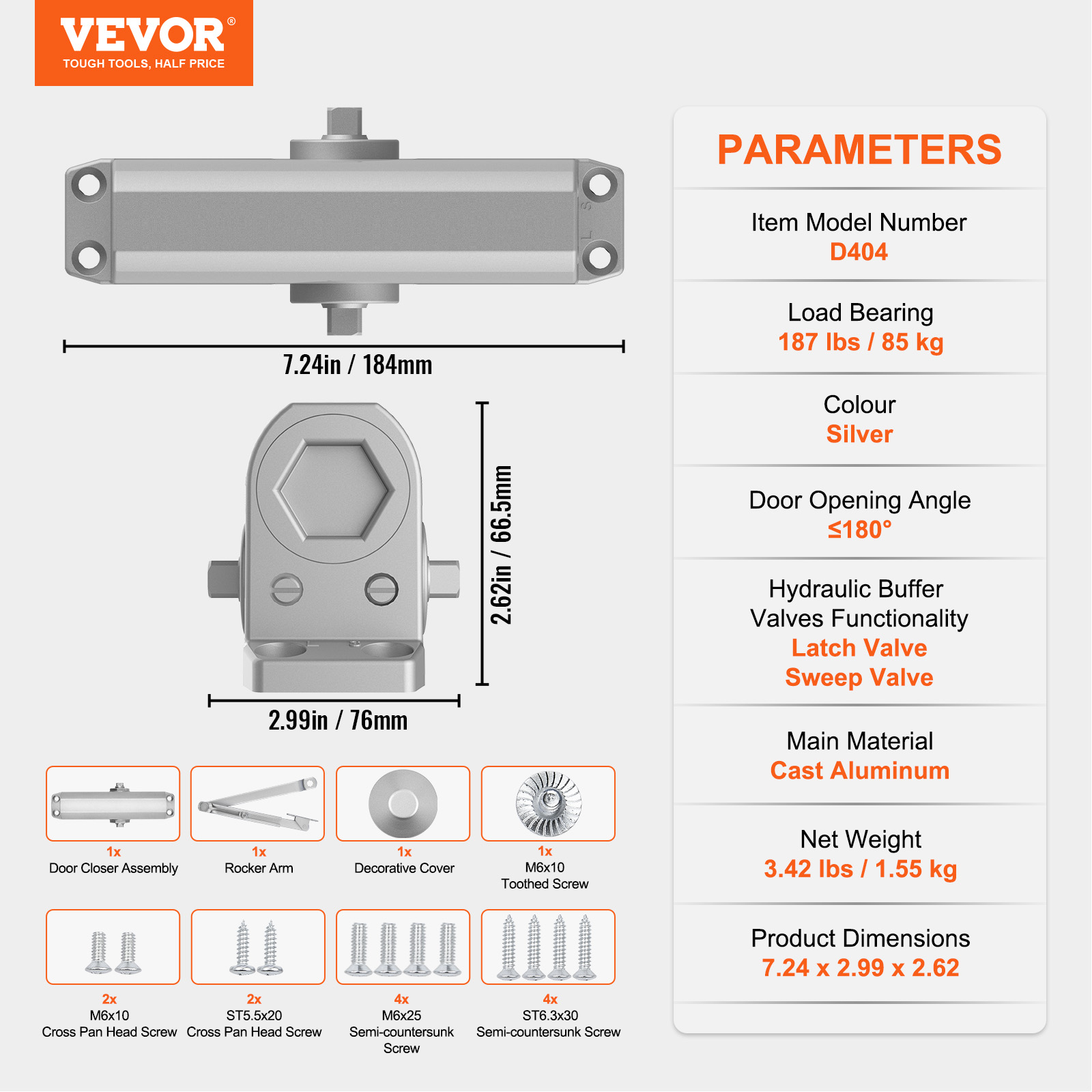 VEVOR 100-330lbs Commercial Door Closer Heavy Duty Residential Hydraulic Auto - Picture 93 of 122