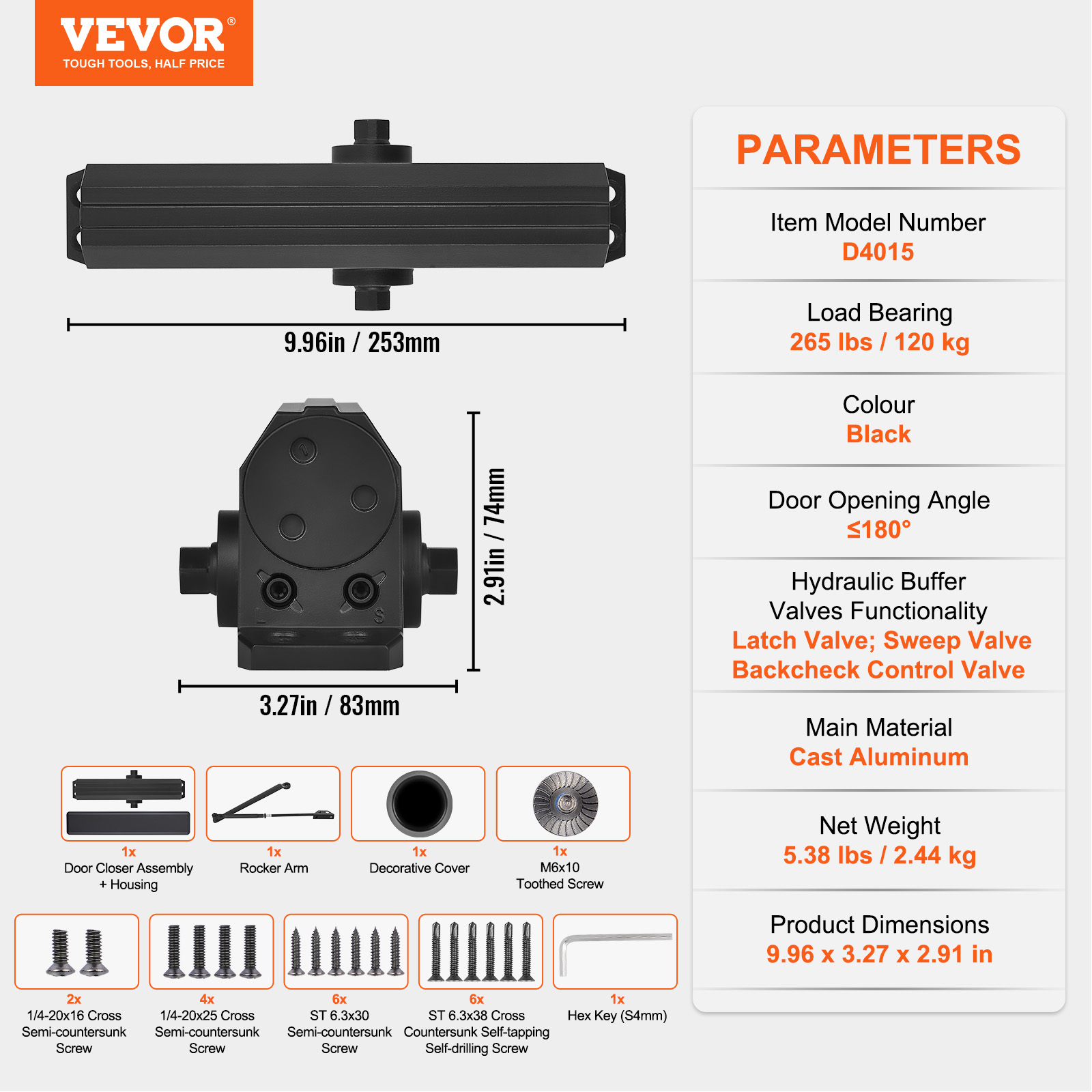 VEVOR 100-330lbs Commercial Door Closer Heavy Duty Residential Hydraulic Auto - Picture 81 of 122