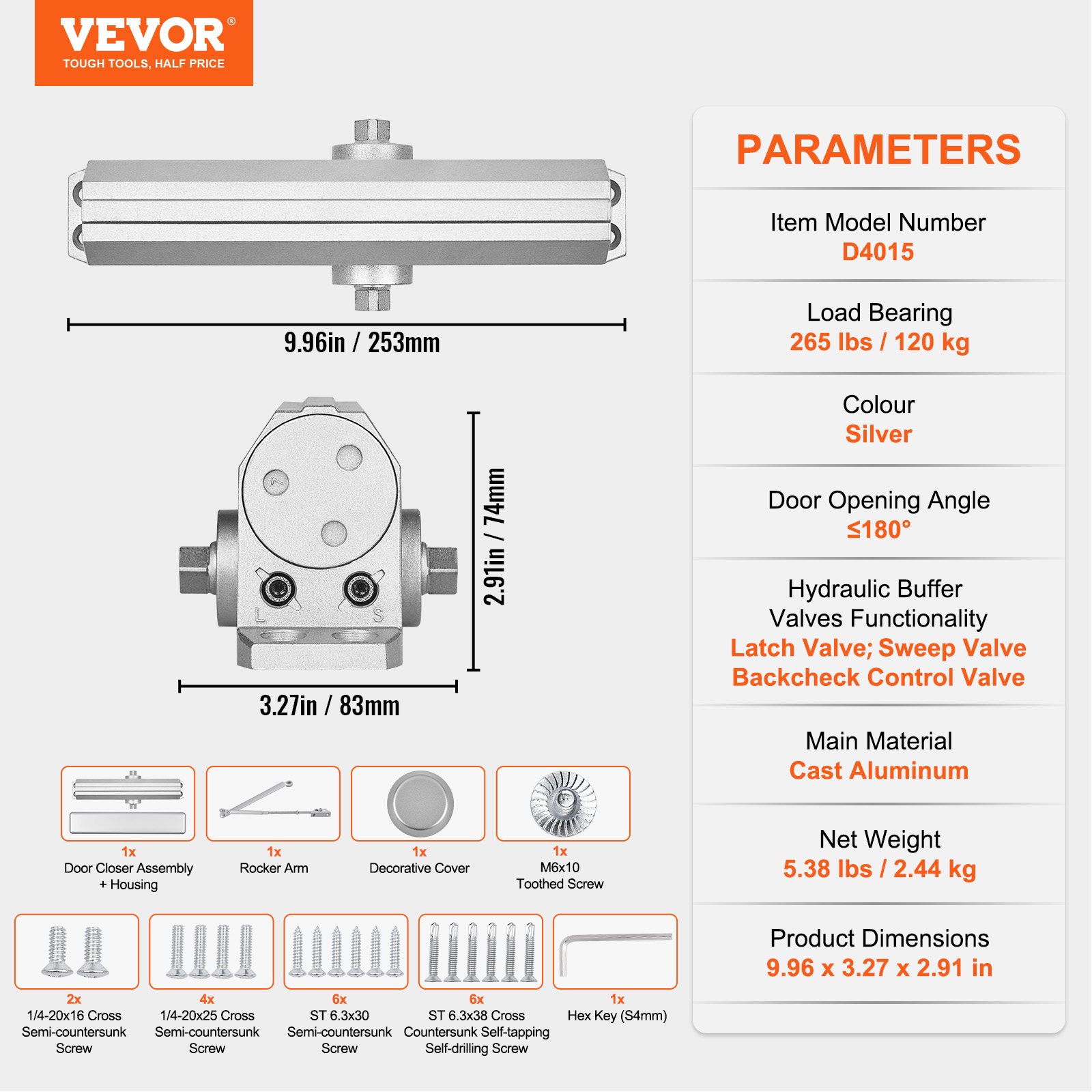 VEVOR 100-330lbs Commercial Door Closer Heavy Duty Residential Hydraulic Auto - Picture 69 of 122