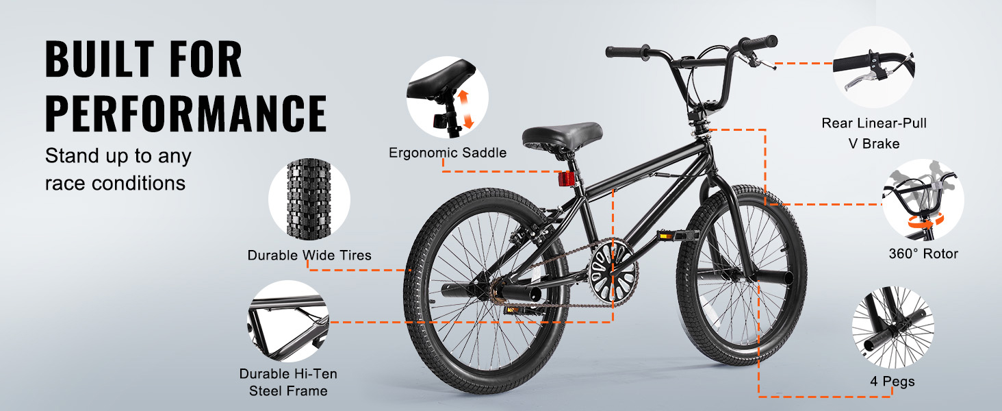 20-Inch BMX Bike Freestyle Bike Men Kids BMX Bicycle Hi-Ten Steel